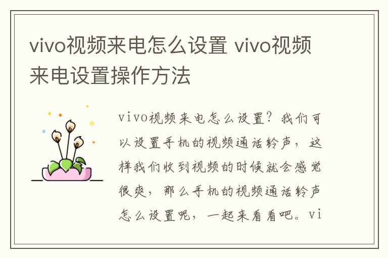 vivo视频来电怎么设置 vivo视频来电设置操作方法