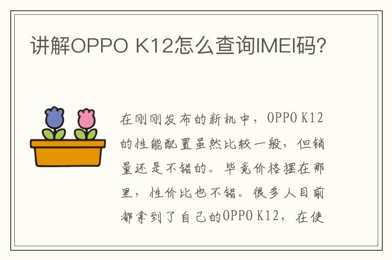 讲解OPPO K12怎么查询IMEI码？