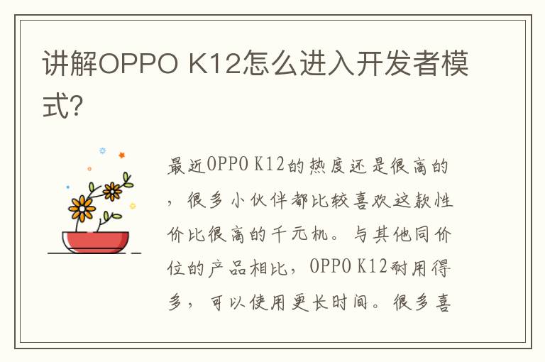 讲解OPPO K12怎么进入开发者模式？
