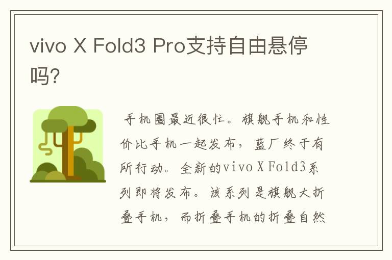vivo X Fold3 Pro支持自由悬停吗？
