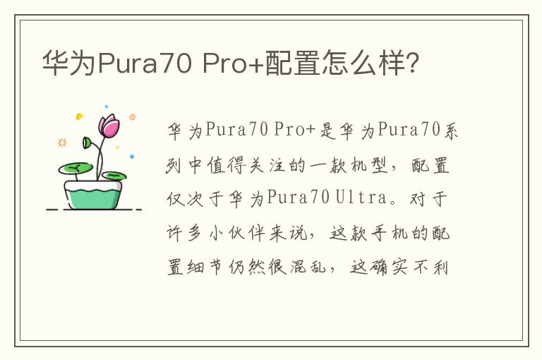 华为Pura70 Pro+配置怎么样？